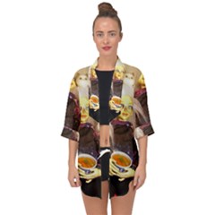 Eating Lunch Open Front Chiffon Kimono