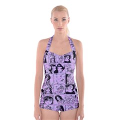 Lilac Yearbook 2 Boyleg Halter Swimsuit  by snowwhitegirl