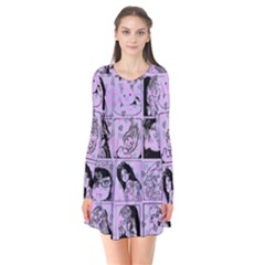 Lilac Yearbook 2 Long Sleeve V-neck Flare Dress by snowwhitegirl