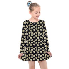 Antique Flowers Black Kids  Long Sleeve Dress