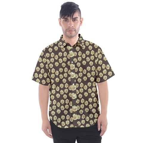 Antique Flowers Brown Men s Short Sleeve Shirt by snowwhitegirl