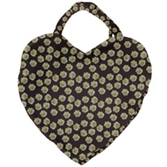 Antique Flowers Brown Giant Heart Shaped Tote