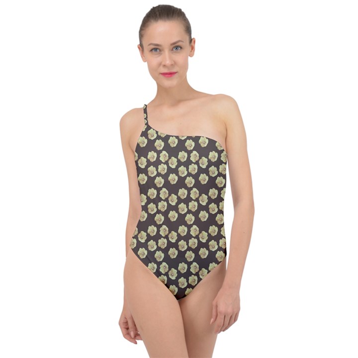 Antique Flowers Brown Classic One Shoulder Swimsuit