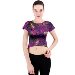 Purple  Rose Vampire Crew Neck Crop Top by snowwhitegirl