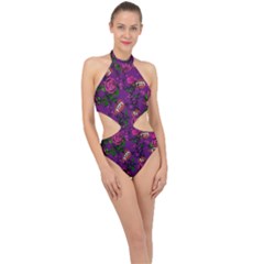 Purple  Rose Vampire Halter Side Cut Swimsuit