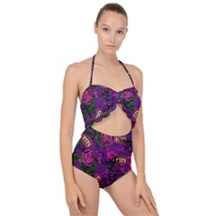 Purple  Rose Vampire Scallop Top Cut Out Swimsuit