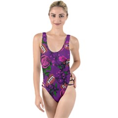 Purple  Rose Vampire High Leg Strappy Swimsuit by snowwhitegirl