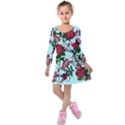 Light Blue Rose Vampire Kids  Long Sleeve Velvet Dress View1