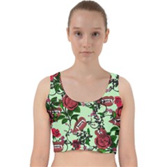 Green Rose Vampire Velvet Racer Back Crop Top