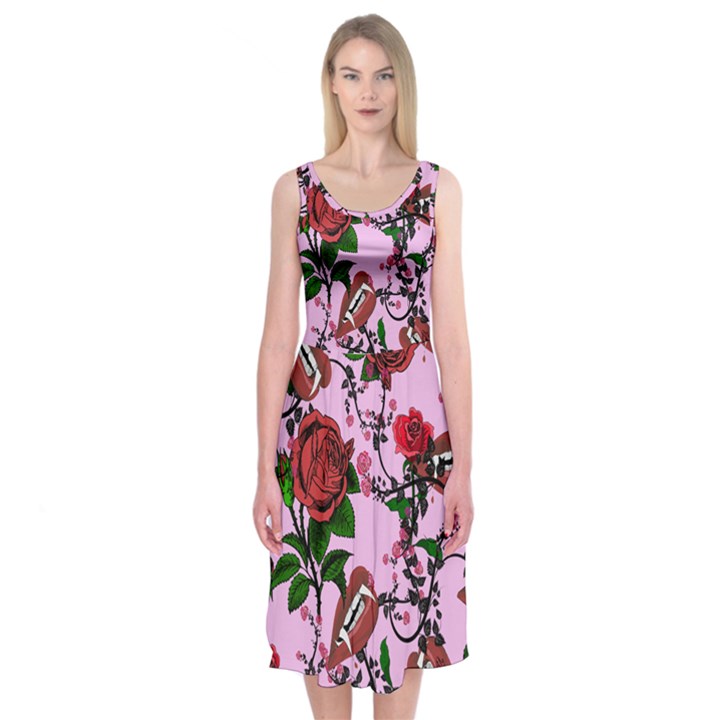 Pink Rose Vampire Midi Sleeveless Dress