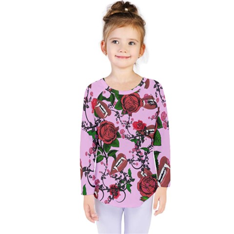 Pink Rose Vampire Kids  Long Sleeve Tee by snowwhitegirl