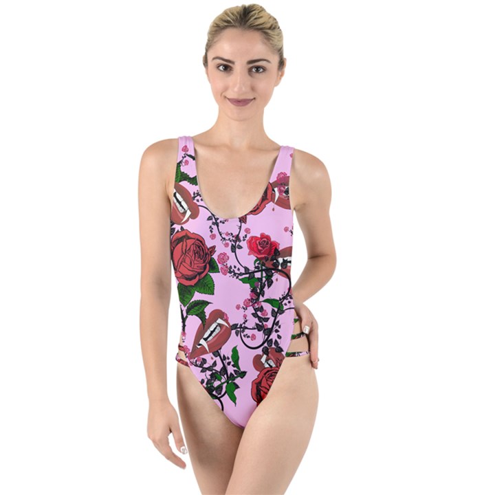 Pink Rose Vampire High Leg Strappy Swimsuit