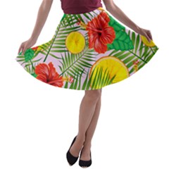 Orange Tropics Pink A-line Skater Skirt by snowwhitegirl