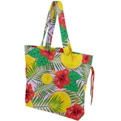 Orange Tropics Pink Drawstring Tote Bag