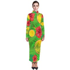 Orange Tropics Green Turtleneck Maxi Dress