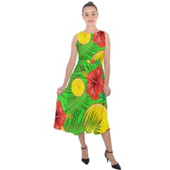 Orange Tropics Green Midi Tie-back Chiffon Dress