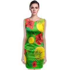 Orange Tropics Green Sleeveless Velvet Midi Dress