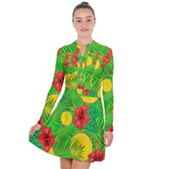 Orange Tropics Green Long Sleeve Panel Dress by snowwhitegirl