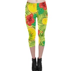 Orange Tropics Yellow Capri Leggings  by snowwhitegirl