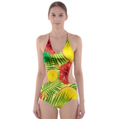 Orange Tropics Yellow Cut-out One Piece Swimsuit by snowwhitegirl