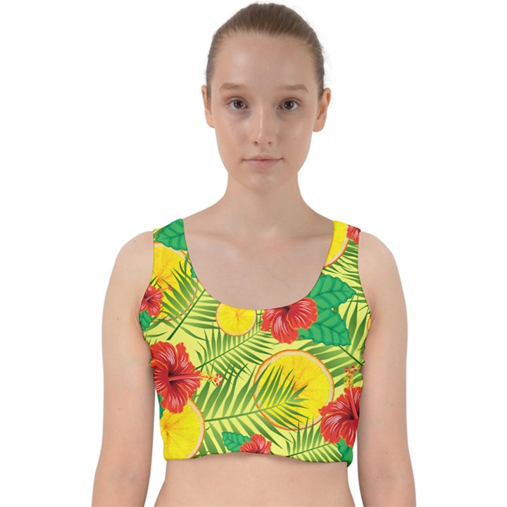 Orange Tropics Yellow Velvet Racer Back Crop Top