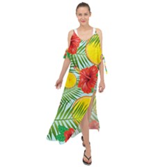 Orange Tropics Blue Maxi Chiffon Cover Up Dress