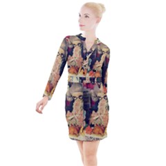 Happy Holidays Button Long Sleeve Dress