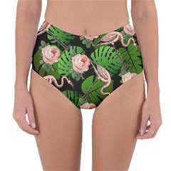 Flamingo Floral Black Reversible High-waist Bikini Bottoms by snowwhitegirl