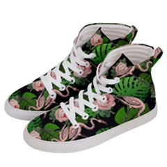 Flamingo Floral Black Men s Hi-top Skate Sneakers by snowwhitegirl