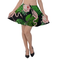 Flamingo Floral Black Velvet Skater Skirt by snowwhitegirl