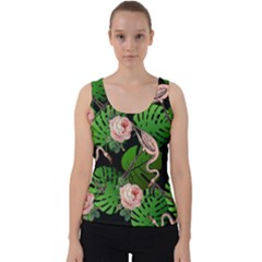 Flamingo Floral Black Velvet Tank Top