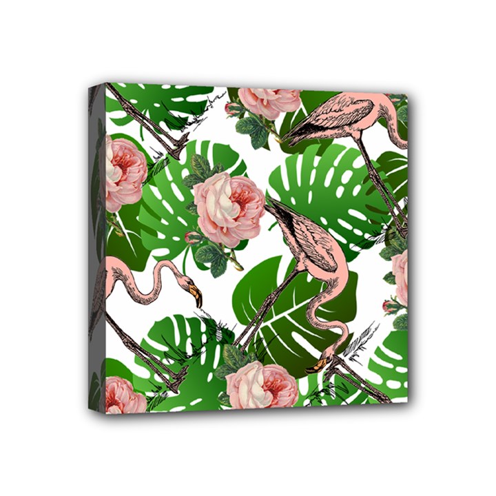 Flamingo Floral White Mini Canvas 4  x 4 