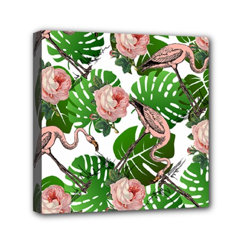 Flamingo Floral White Mini Canvas 6  x 6 