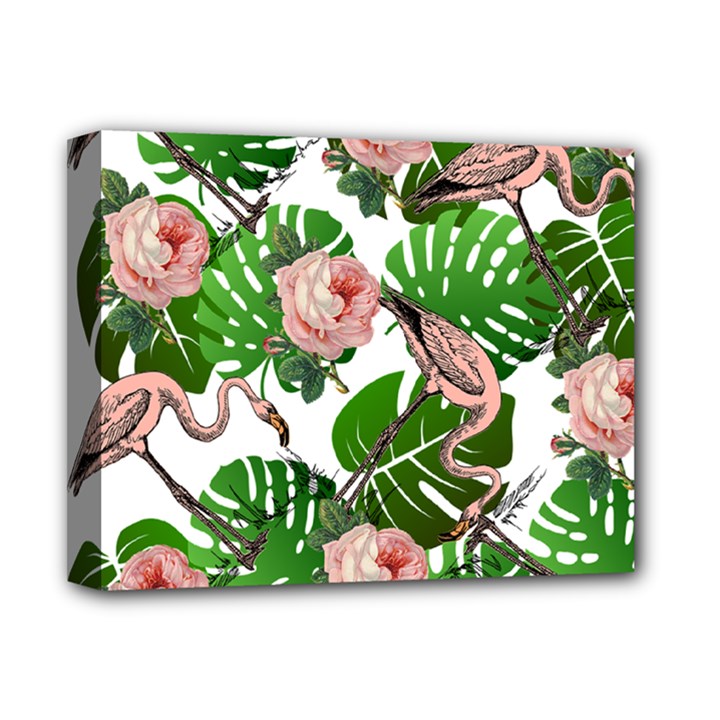 Flamingo Floral White Deluxe Canvas 14  x 11 