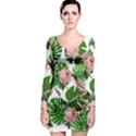 Flamingo Floral White Long Sleeve Bodycon Dress View1