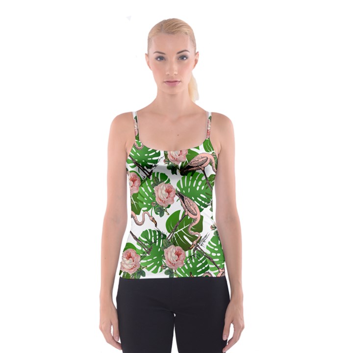 Flamingo Floral White Spaghetti Strap Top