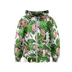 Flamingo Floral White Kids  Zipper Hoodie by snowwhitegirl