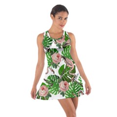 Flamingo Floral White Cotton Racerback Dress