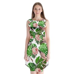 Flamingo Floral White Sleeveless Chiffon Dress  