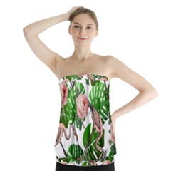 Flamingo Floral White Strapless Top by snowwhitegirl