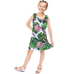 Flamingo Floral White Kids  Tunic Dress