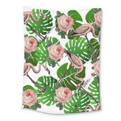 Flamingo Floral White Medium Tapestry