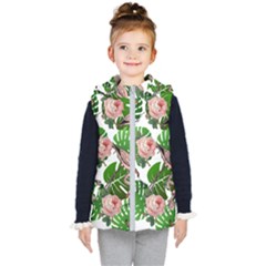 Flamingo Floral White Kid s Hooded Puffer Vest by snowwhitegirl