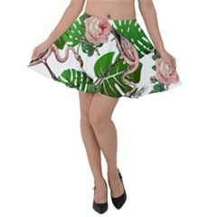 Flamingo Floral White Velvet Skater Skirt by snowwhitegirl