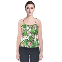 Flamingo Floral White Velvet Spaghetti Strap Top by snowwhitegirl