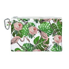 Flamingo Floral White Canvas Cosmetic Bag (Large)