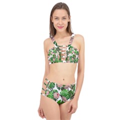 Flamingo Floral White Cage Up Bikini Set