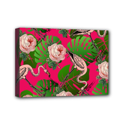 Flamingo Floral Pink Mini Canvas 7  X 5  by snowwhitegirl