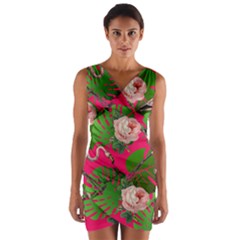 Flamingo Floral Pink Wrap Front Bodycon Dress by snowwhitegirl