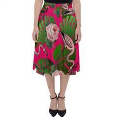 Flamingo Floral Pink Folding Skater Skirt by snowwhitegirl